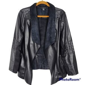Alfani Black Faux Leather Open Moto Jacket SZ 1X
